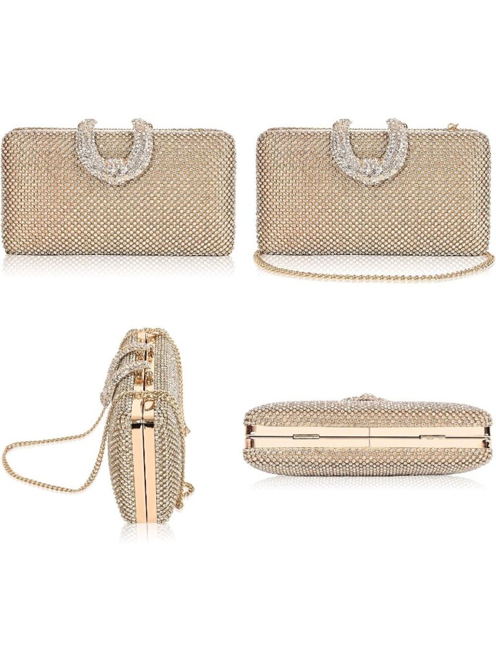 π Women's Gold Party Dressy Handbag Sparkly Rhinestone Crystal Evening Clutch - Picture 4 of 6
